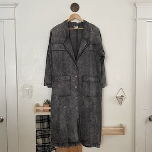 Vintage Acid Wash Denim Duster Coat Women S Long Jean Jacket 80s Shoulder Pads